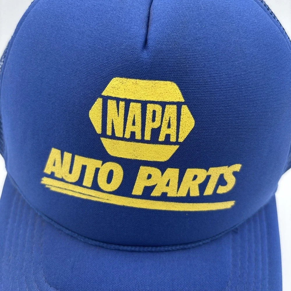 Vintage Napa‎ Auto Parts Mesh Trucker Snapback Hat Cap Logo Blue 1980s 90s